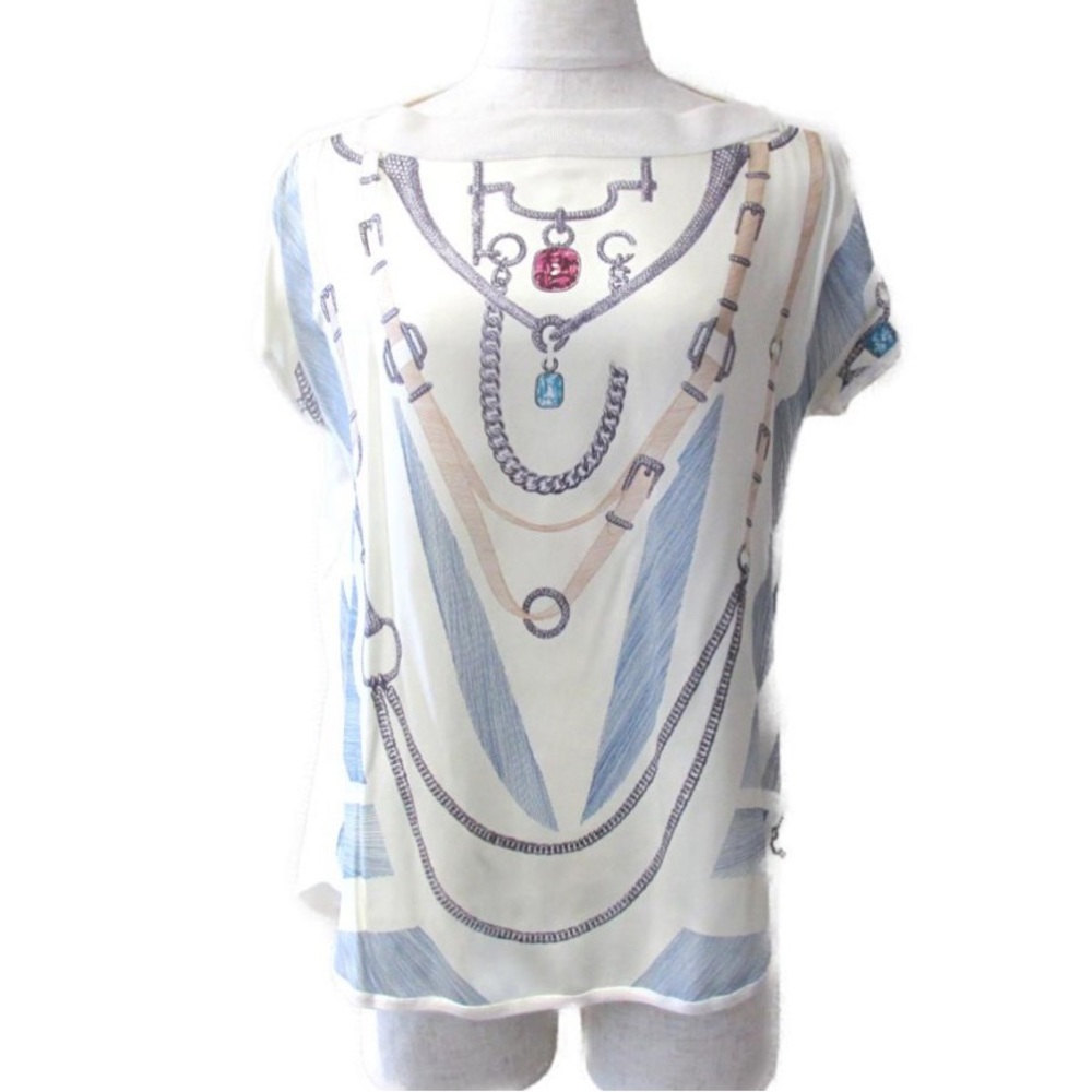 NWT Hermes Twillaine ivory short sleeve sweater “Etude pour une Parure de Gala”